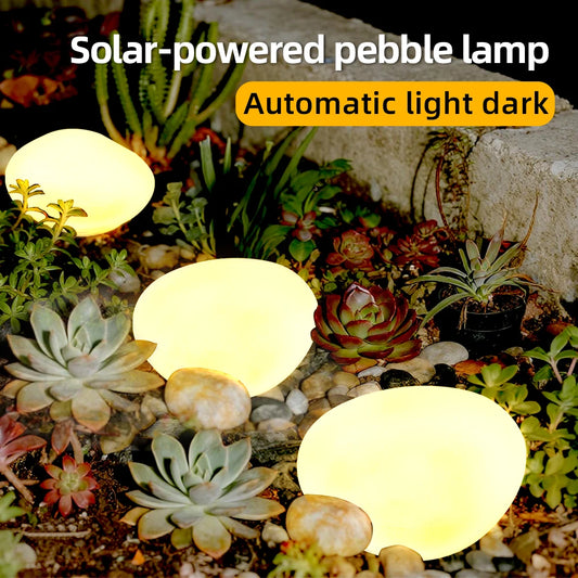 Solar Pebble Faux Stone Lawn Light LED Outdoor Garden Lamp Semi-Flush Mount for Pathways Yard Decor Garden Illumination Lighting