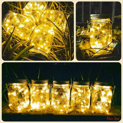 Solar Mason Jar Lid Light 20 Leds Fairy String Lights with Handles for Garden Hanging Lantern Patio Wedding Party (No Jar)