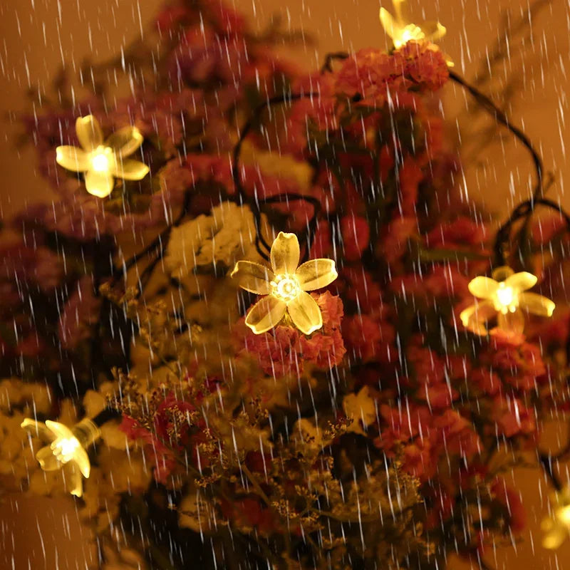 Solar Fairy String Light Sakura Garlands 5M Peach Flower CherryLED Lamp for Wedding Party Garden Outdoor Decor Led Lights