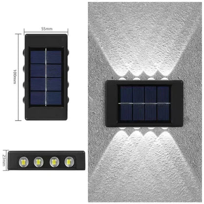 Outdoor Lights Solar Powered, Convex Mirror Wall Light, IP65 Waterproof Up and Down Courtyards Gardens Stairs Corridors Walls