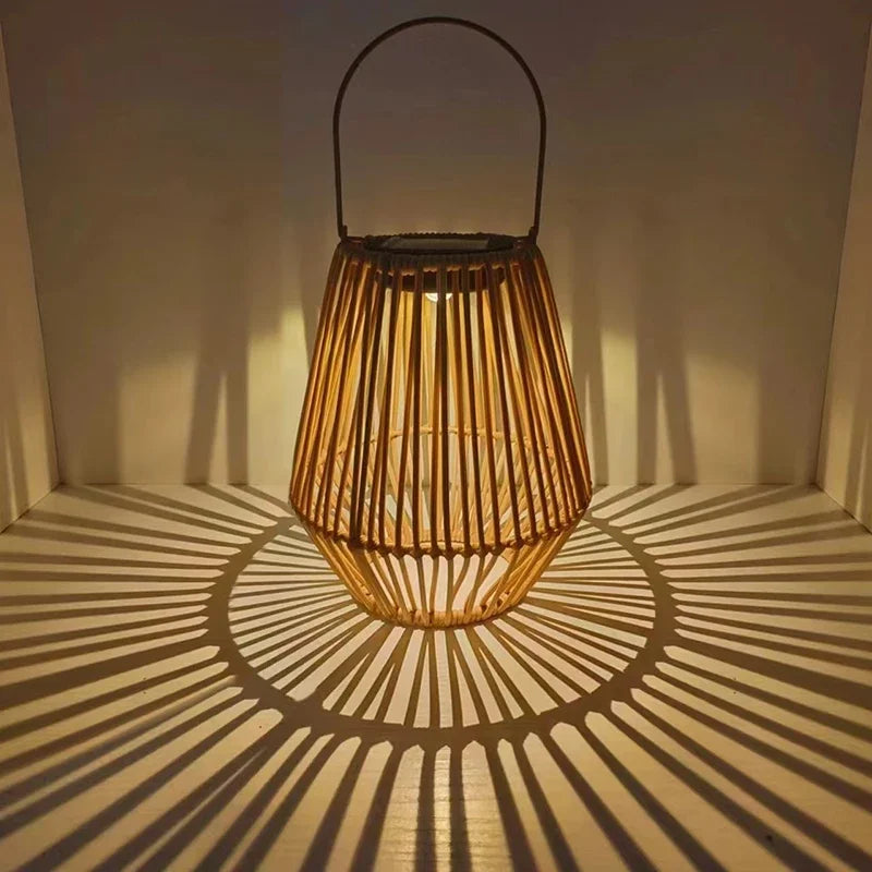 Outdoor Solar Garden Light Waterproof Rattan Weaving Retro Solar Powered Hanging Lamp For Balcony Villa Landscape Decoration