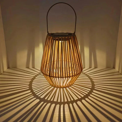 Outdoor Solar Garden Light Waterproof Rattan Weaving Retro Solar Powered Hanging Lamp For Balcony Villa Landscape Decoration