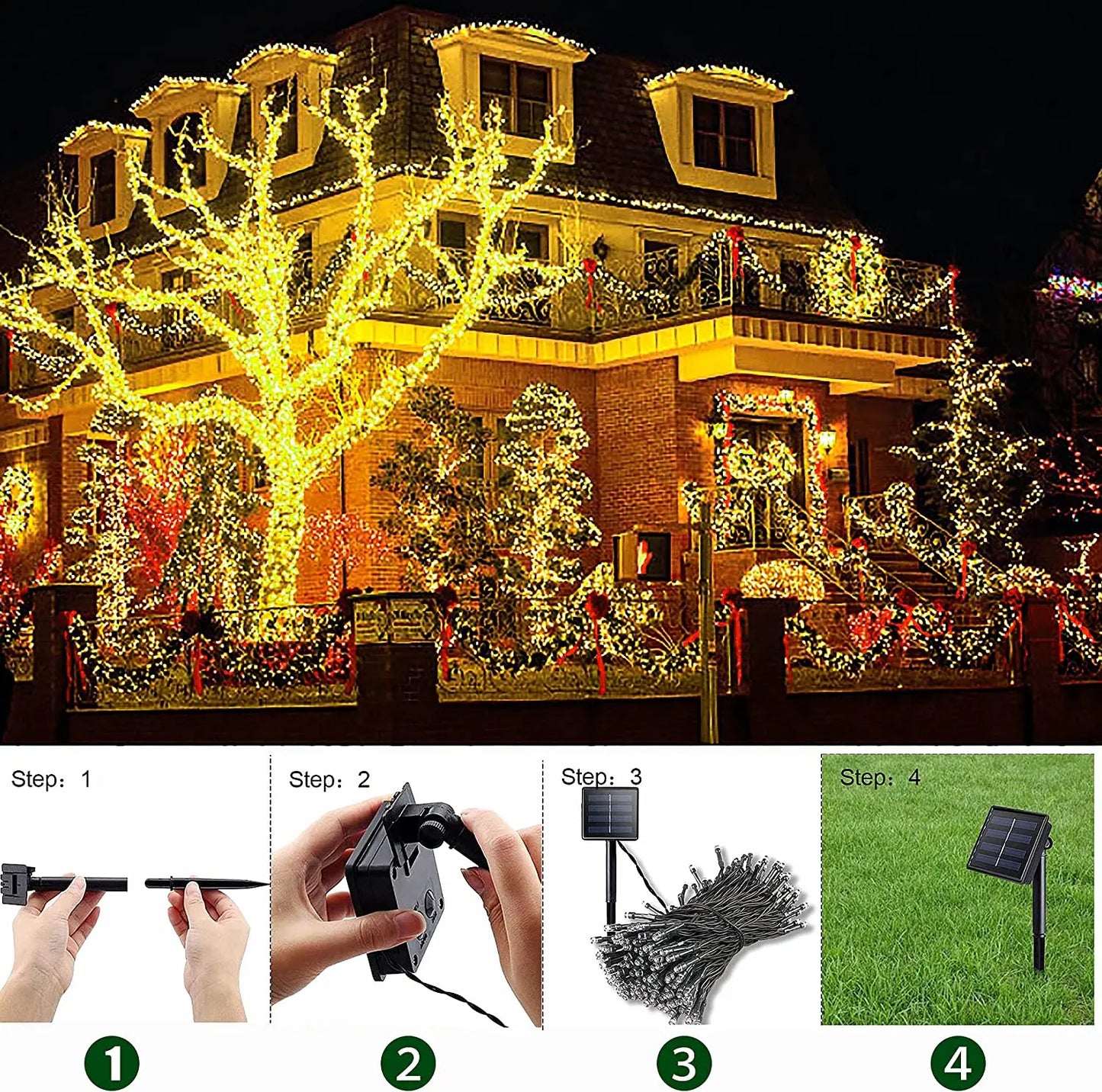 LED Outdoor Led Solar String Lights Fairy Light Solar Powered Garland Lights 8 Mode Garden Wedding Decoration Waterproof