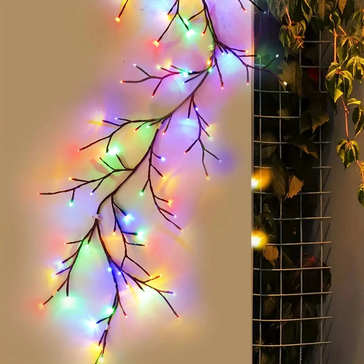 1PC 96LEDs Solar Willow Vine Lights,DIY Outdoor Waterproof String Lights,Wall Lamps For Garden,Porch,Shop,Terrace,Pathway Decor