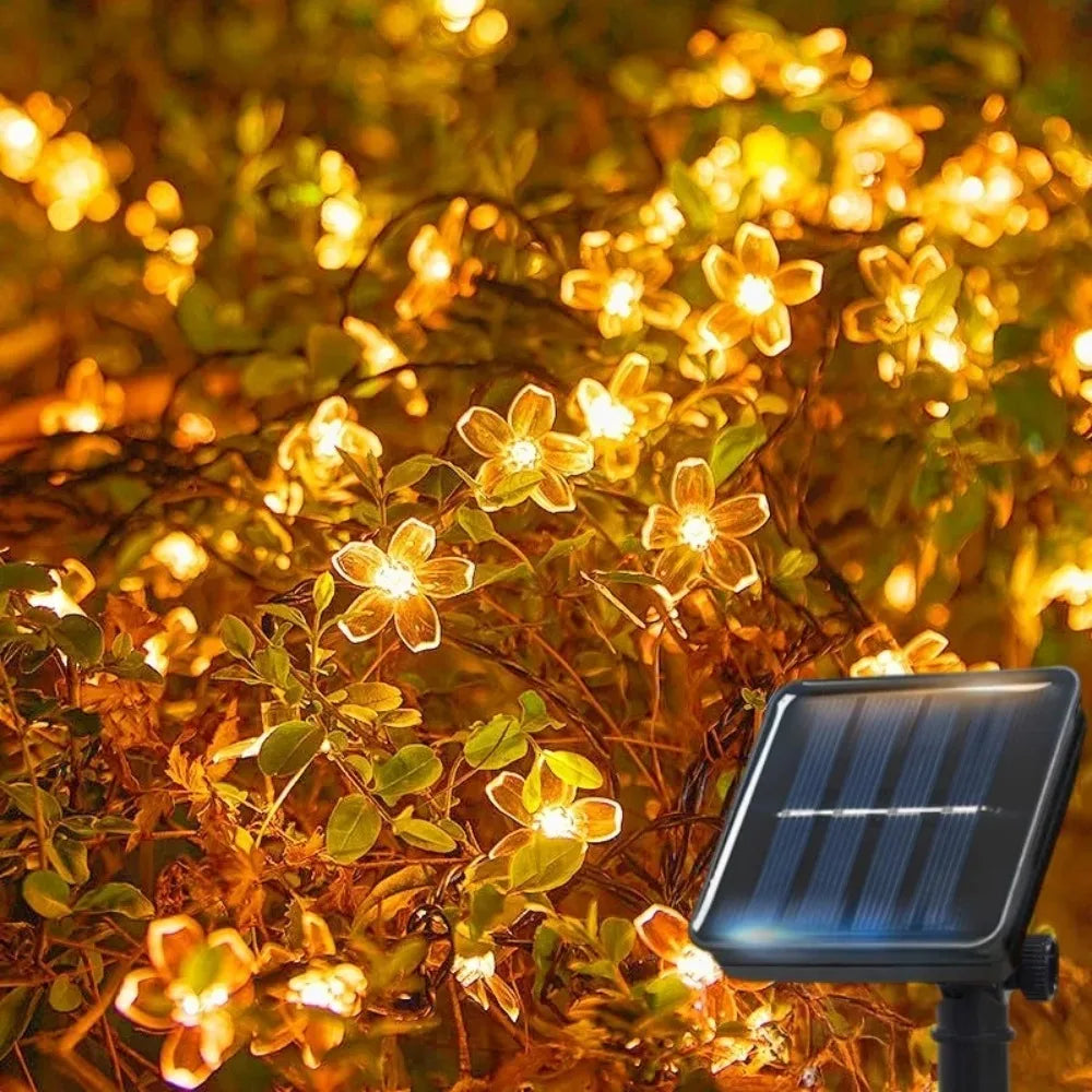 Solar Cherry Garden Blossom Flower Lights Garlands String Lights Solar Outdoor Waterproof Lawn Pathway Christmas Decoration Lamp