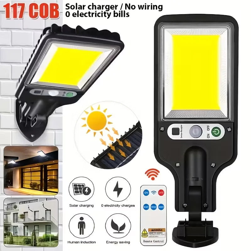 LED/COB Solar Motion Sensor Light 3 Brightness Mode Outdoor Wall Lamp for Front Door Yard Pathway carport plantation ski resort