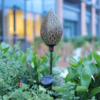 Outdoor Water Drop Shaped Solar Projection Light Waterproof Hollowed-out for Garden Patio Stair Fence Street Landscape Balcony