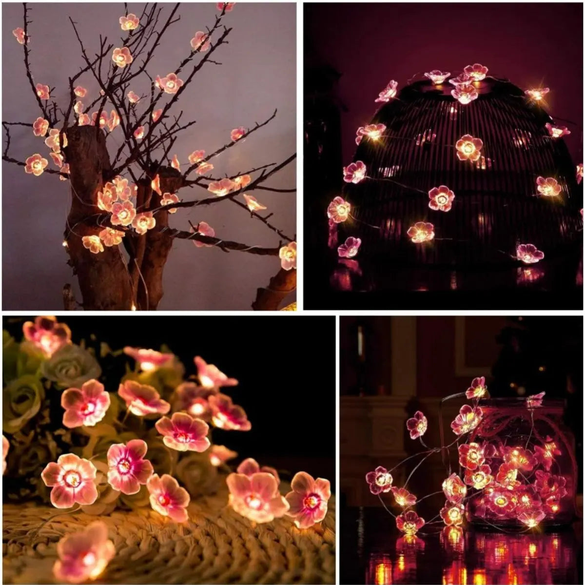 1PC 10/20/30 LED Cherry Blossom Fairy Lights Pink Flower Atmosphere String Lamp Battery Operated  Outdoor Indoor Decorative