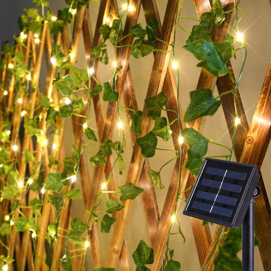 Green Leaf String Light Solar Vine Ivy Fairy Lights Garland Outdoor for Garden Party Courtyard Terrace Wedding Decoration
