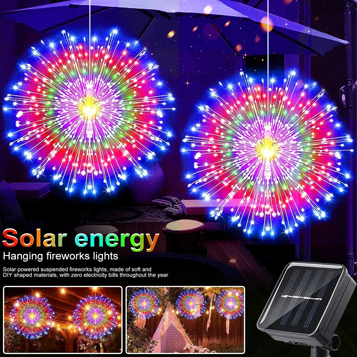 Solar Hanging Type Firework Lights 360/450/540 LEDs 8 Modes Copper Wire Hanging Fairy Lights for Yard Patio Tent Party Xmas