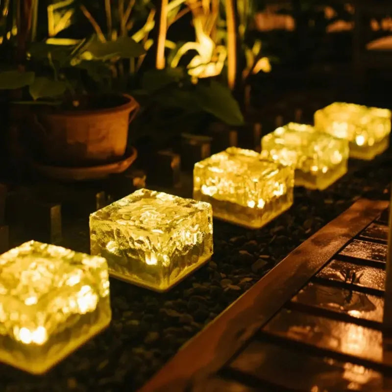 1PC Solar Ice Brick Lights IPX44 LED Paver Lights Outdoor Rock Brick Landscape Lamp for Garden Yard Pathway Patio Decor 4x4 Inch