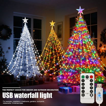LED Outdoor Christmas Tree Decorations Lights USB 2/3M Waterproof Fairy String Lights 8 Modes Indoor Yard Wedding Party Lighting