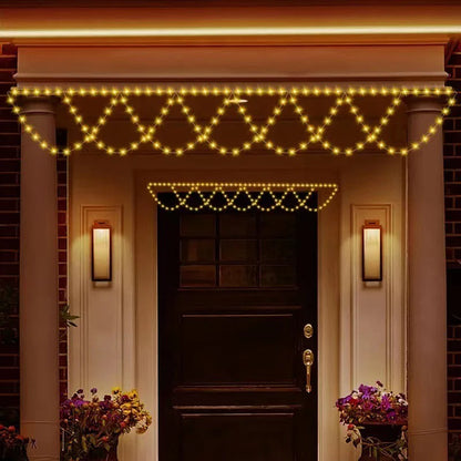 4M138 LED Light Christmas Lights String USB Plug-in Wave Shaped Hanging Curtain Light Bedroom Garden Eaves Deco LED String Lamps