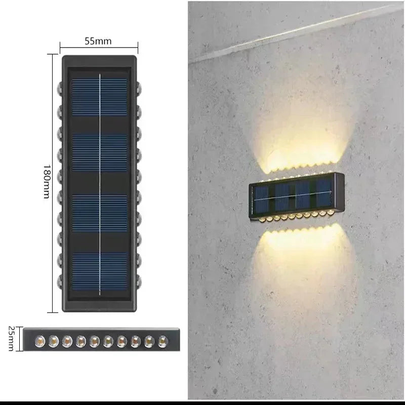 Outdoor Lights Solar Powered, Convex Mirror Wall Light, IP65 Waterproof Up and Down Courtyards Gardens Stairs Corridors Walls
