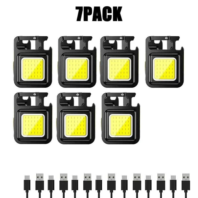 Keychain Light Mini Multifunctional Camping Flashlight USB Rechargeable LED Portable Bright COB Pocket Clip Lantern Outdoor Work