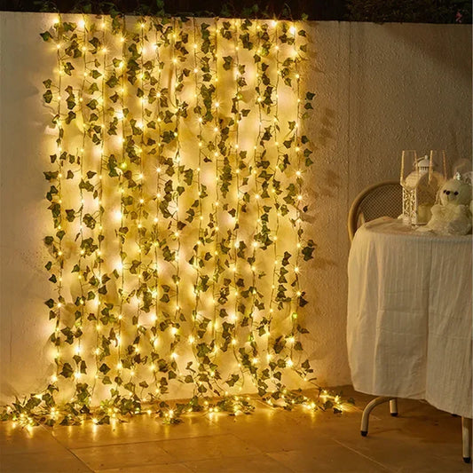 Floral Green Leaf String Lights Artificial Vine Fairy Lights Solar Lights Garland Lights for Home Decoration Christmas Lights