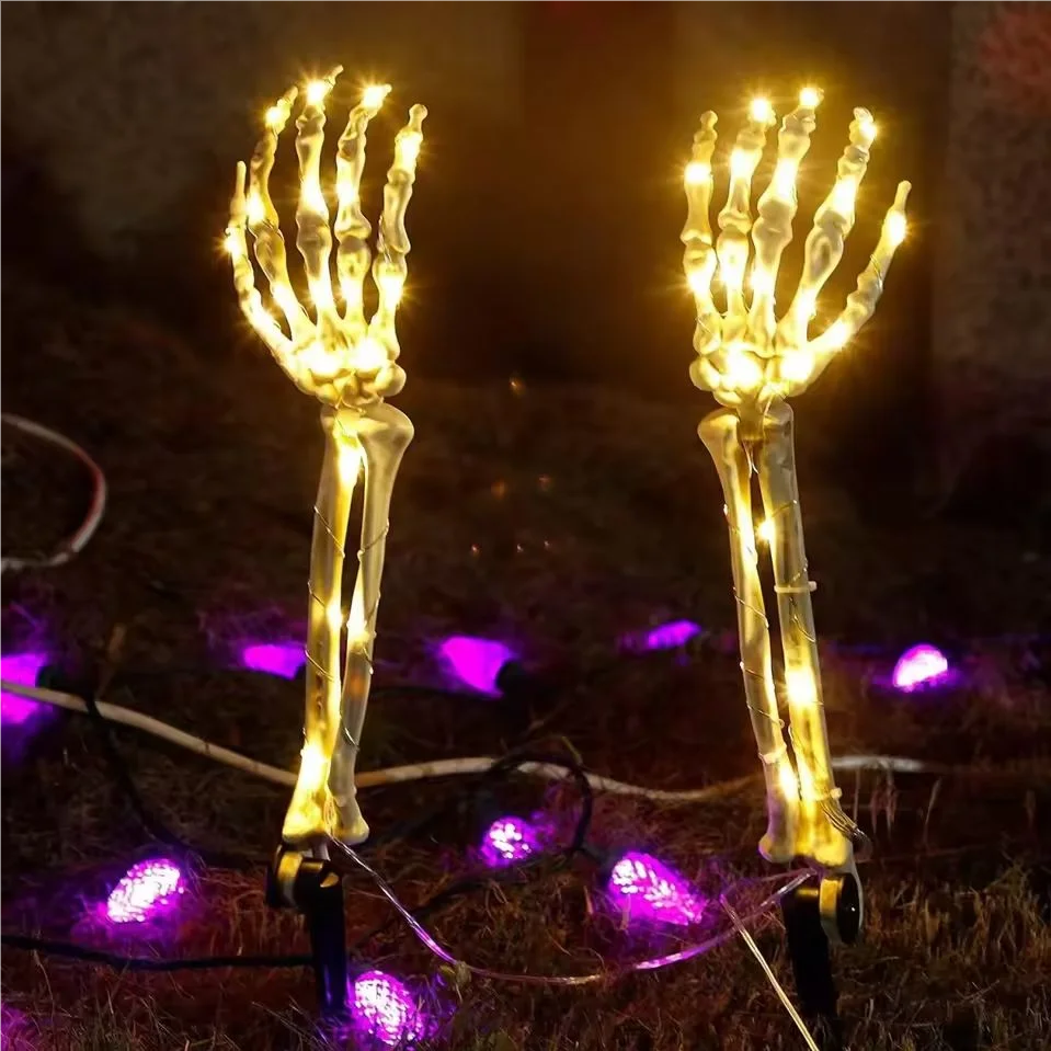 2PC Halloween Solar Garden Lights Outdoor Waterproof Ghost Hand LED Stake Lights Horror Atmosphere Decoration Lamp  For Festival