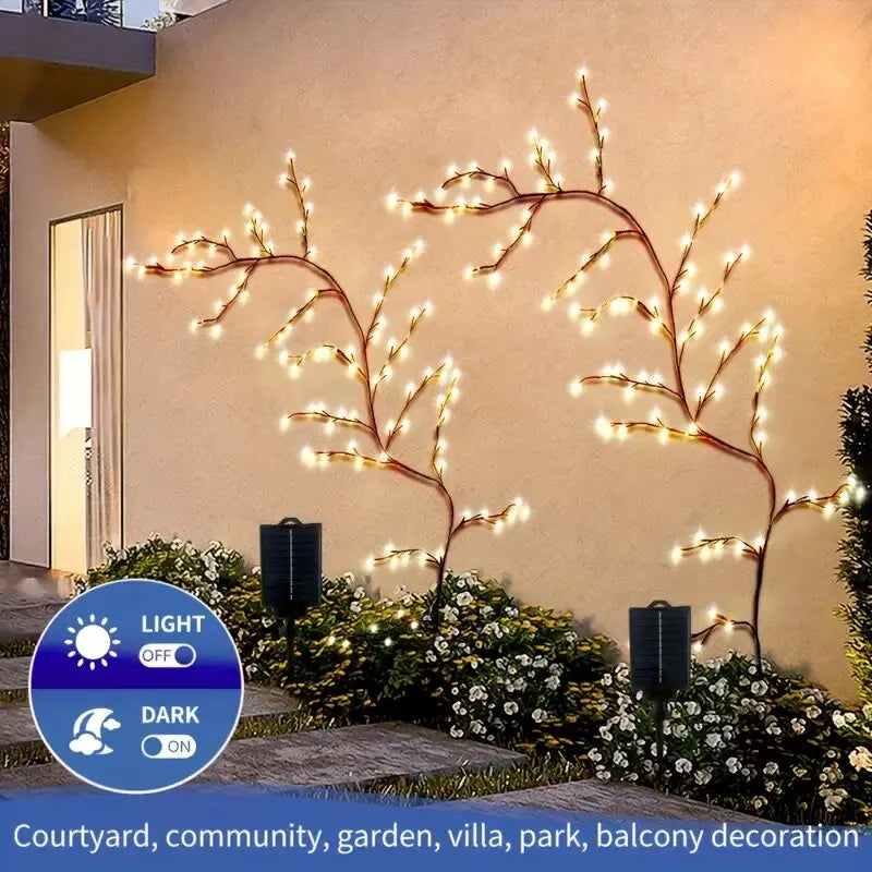 1PC 96LEDs Solar Willow Vine Lights,DIY Outdoor Waterproof String Lights,Wall Lamps For Garden,Porch,Shop,Terrace,Pathway Decor