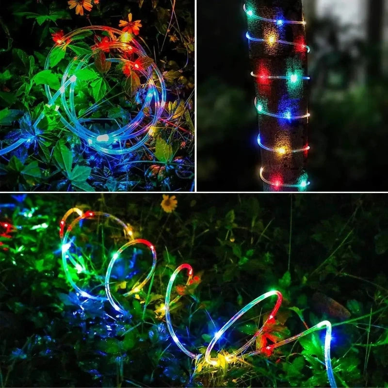 LED Solar Strip Rope Tube Fairy Light Solar Powered Garland String Light Christmas Decor for Outdoor Garden Lawn Tree Yard Fence