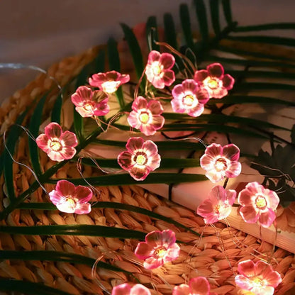1PC 10/20/30 LED Cherry Blossom Fairy Lights Pink Flower Atmosphere String Lamp Battery Operated  Outdoor Indoor Decorative