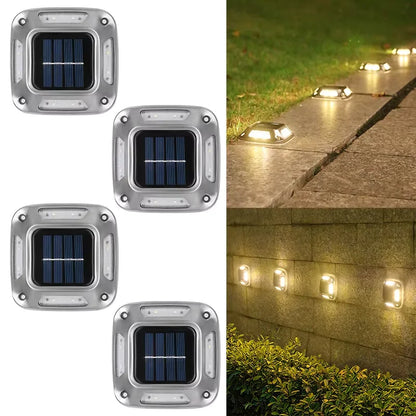 4PCS Solar Dock Lights 8LEDs Deck Driveway Light Outdoor Waterproof Wireless for Path Warning Garden Walkway Sidewalk Steps Deco