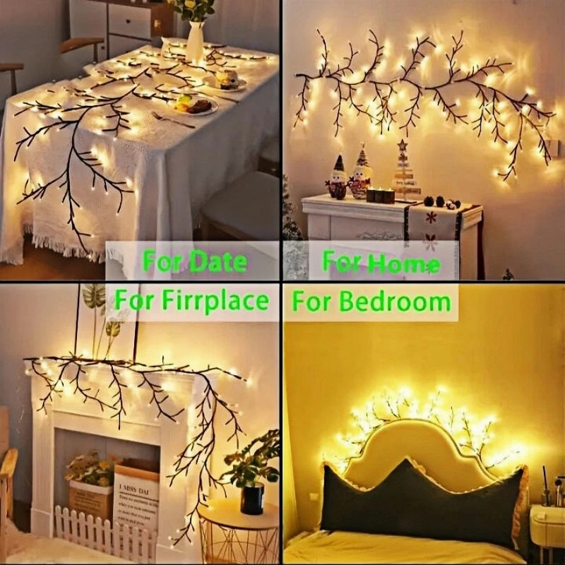 96LEDS Bendable Willow Vine Lights, 8Moeds Rattan Tree Decorative Light, Night Light, For Wall Bedroom Indoor Outdoor Christmas