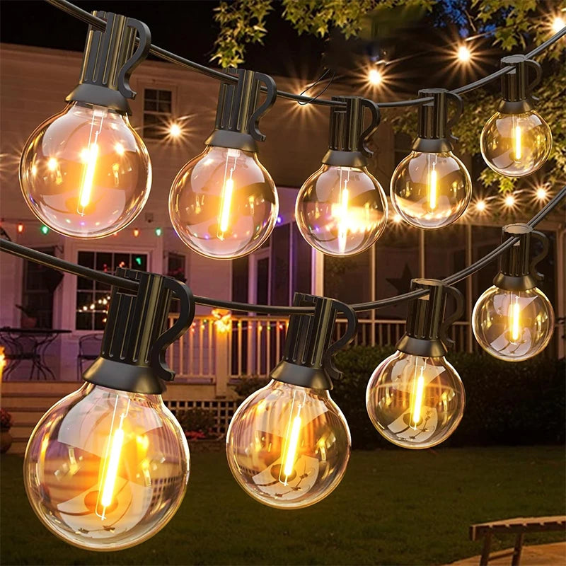 G40 Solar String Lights Outdoor 8Mode Solar Globe String Bulb Patio Hanging Lights Waterproof Garden Pergola Bistro Deck Decor