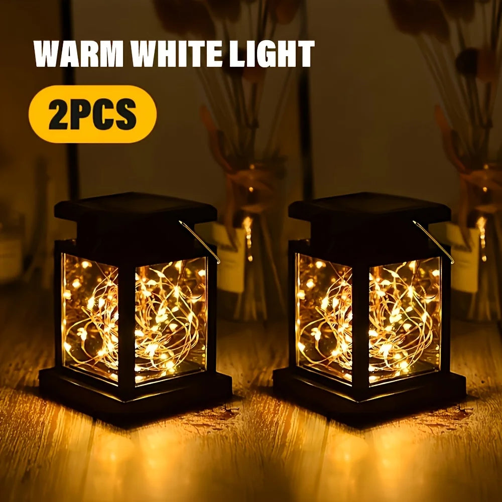 1/2PCS Solar Camping Handheld Lantern, Flashing Flame-free LED Light, Garden Outdoor Hanging Decoration, Warm White Light/RGB