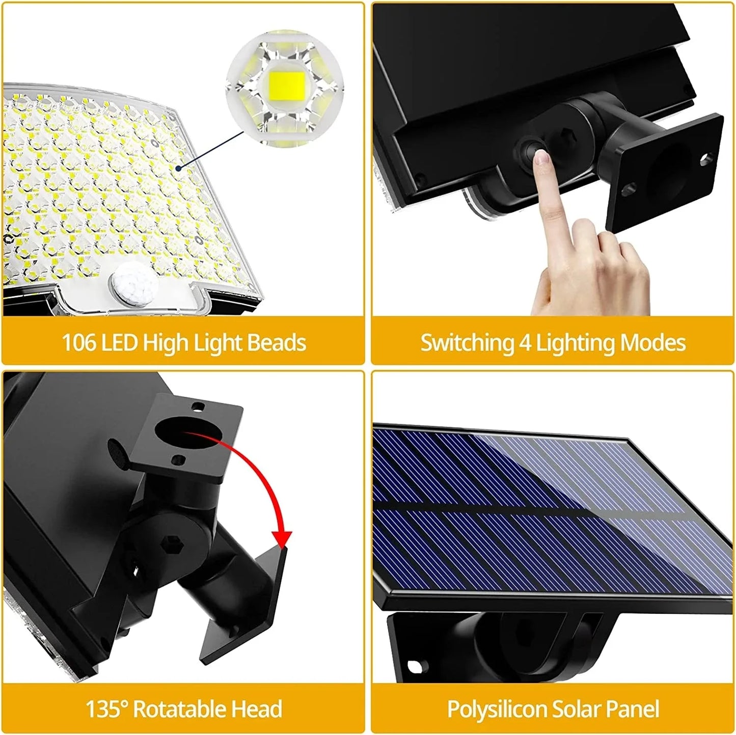 106 LED Super Bright Solar Light Outdoor Motion Sensor Solar Strong Power COB Garden Wall Lamp IP65 Waterproof 4 Working Modes
