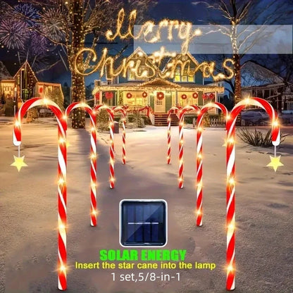 1Set Of 5/8 Solar Christmas Garden Light Outdoor Waterproof Candy Ground Light Christmas Decoration Lamp For Garden Lawn Festive