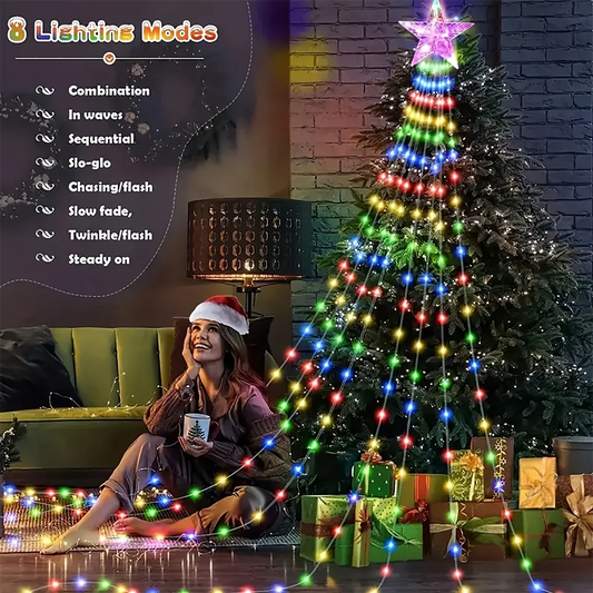 Pentagram Waterproof String Light Solar Christmas Decorations 3M/2M Led Waterfall Tree Fairy Lamp 8 Modes Camping Holiday Lights