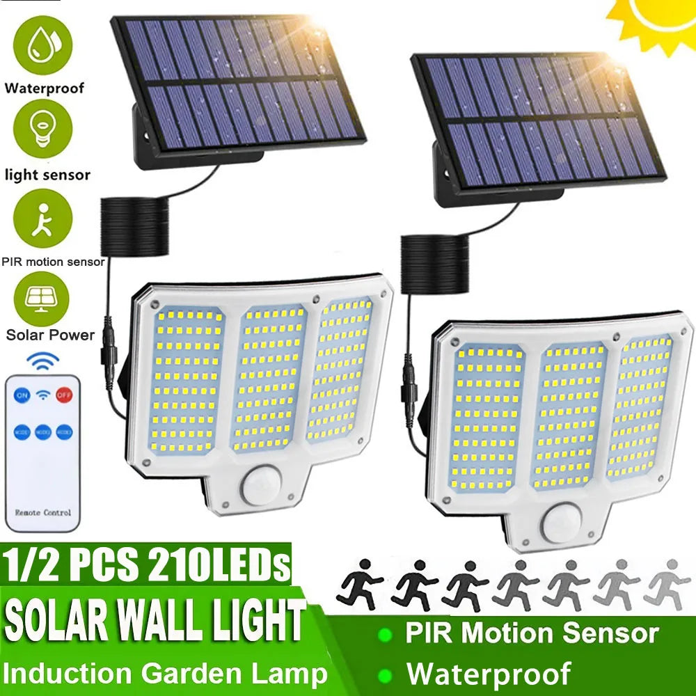 210 LED Solar Split Light With Remote Control, Motion Sensor Outdoor Garden Courtyard Waterproof Decor Lighting Solar Wall Lamp