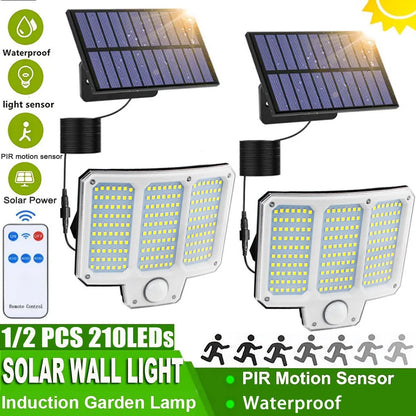 210 LED Solar Split Light With Remote Control, Motion Sensor Outdoor Garden Courtyard Waterproof Decor Lighting Solar Wall Lamp