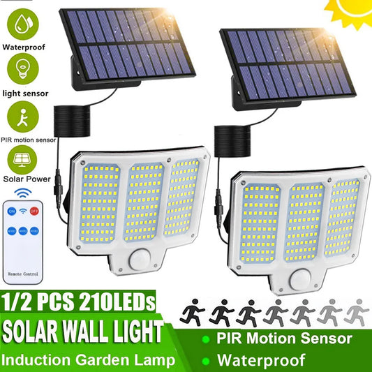 210 LED Solar Split Light With Remote Control, Motion Sensor Outdoor Garden Courtyard Waterproof Decor Lighting Solar Wall Lamp