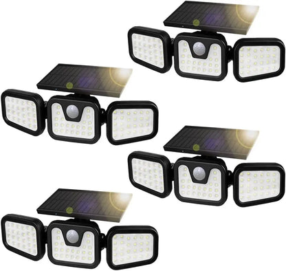 74 LED Solar Wall Lamp Outdoor 3 Heads Waterproof Motion Sensor Light Waterproof 3 Modes Security Flood Lights Yard Porch Garden