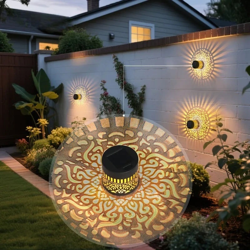 Solar Mandala Sunflower Wall Light with LED Bulbs Waterproof Outdoor Pendant for Garden and Courtyard Decoration