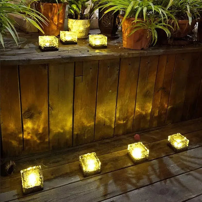 1PC Solar Ice Brick Lights IPX44 LED Paver Lights Outdoor Rock Brick Landscape Lamp for Garden Yard Pathway Patio Decor 4x4 Inch