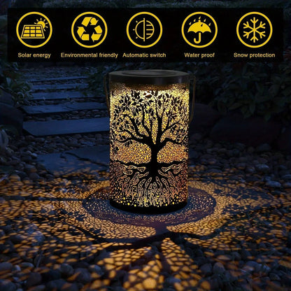 1 Pc Solar Light Outdoors Handheld Iron Hollow Projector Light Hanging Solar Lantern Waterproof Solar Light  Decorative Lights