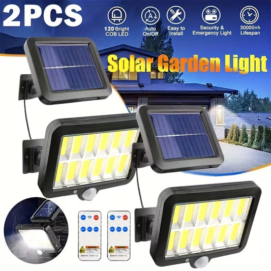 120 COB Solar Light with Remote Control Outdoor Waterproof Solar Powered Lamp Motion Sensor Lights 3 Modes for Garden Yard Decor