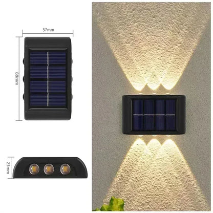 Outdoor Lights Solar Powered, Convex Mirror Wall Light, IP65 Waterproof Up and Down Courtyards Gardens Stairs Corridors Walls
