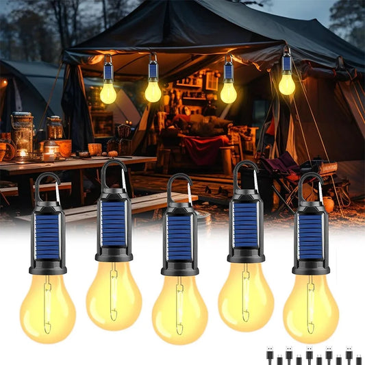 Rechargeable Camping Light, Solar LED Bulb, Waterproof with 3 Lighting Modes, Comfortable Hook, Camp Lantern for Breakdowns