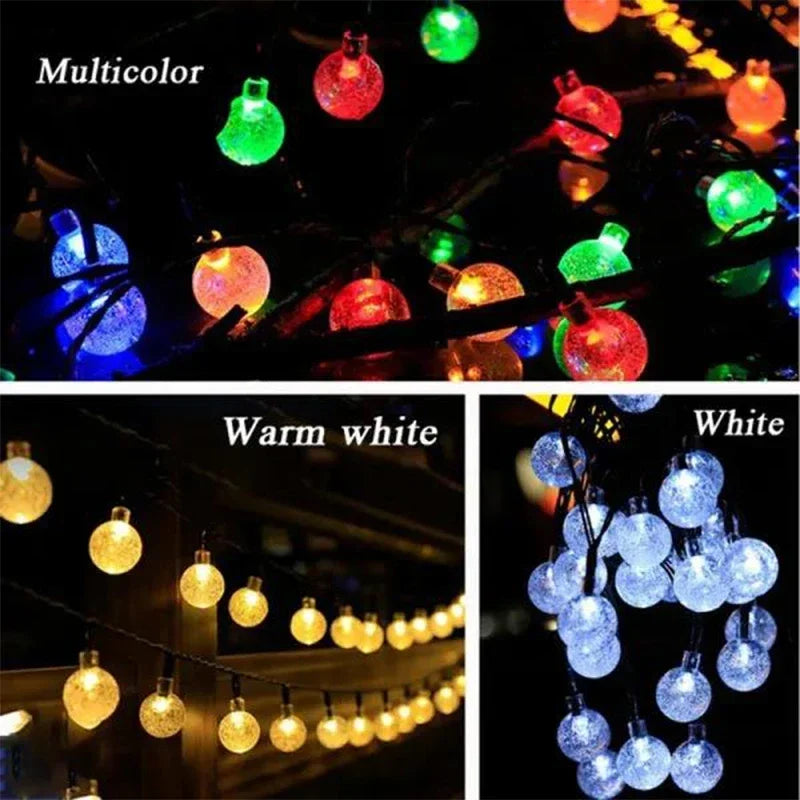 Solar Fairy Lights Outdoor Warm White 8 Modes IP65 Waterproof Crystal Ball String Light for Garden, Patio, Yard, Party, Wedding