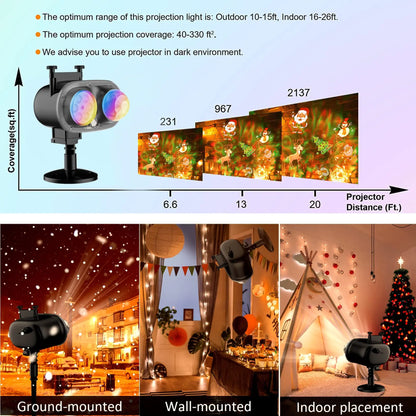 Christmas Halloween Projector Lights Outdoor 3D Ocean Wave & 16 Patterns Waterproof Laser Projector for Indoor Halloween Holiday