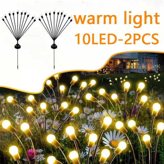 2Pcs 10LED Solar Lights Firefly Floor Lamps Warm Colors Outdoor LED Lights for Garden Holiday Parties Outdoor Lighting