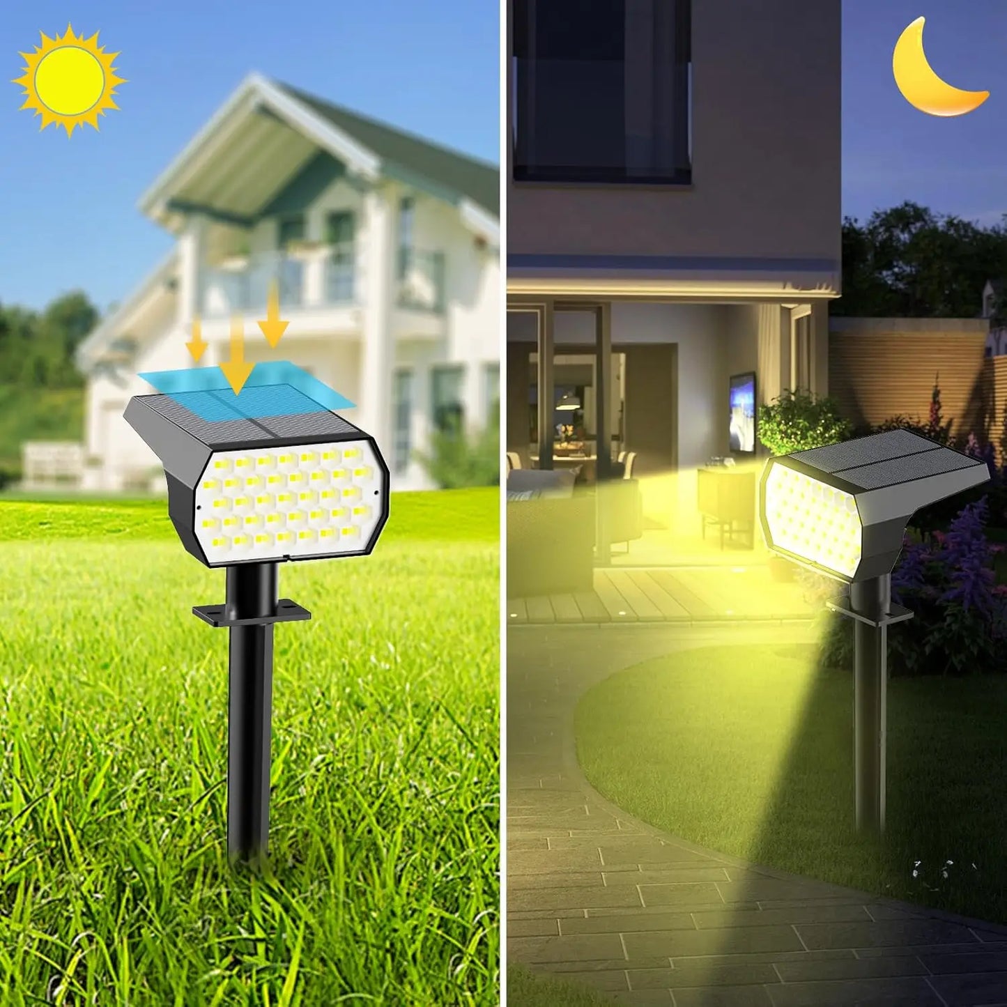 Solar 74 LED Lawn Light 1500mAh 3 Color Temperature Option, with Light Sensor for Uplighting Trees Statues 2/4/6pcs Solar Lamp