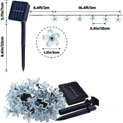Solar Cherry Garden Blossom Flower Lights Garlands String Lights Solar Outdoor Waterproof Lawn Pathway Christmas Decoration Lamp