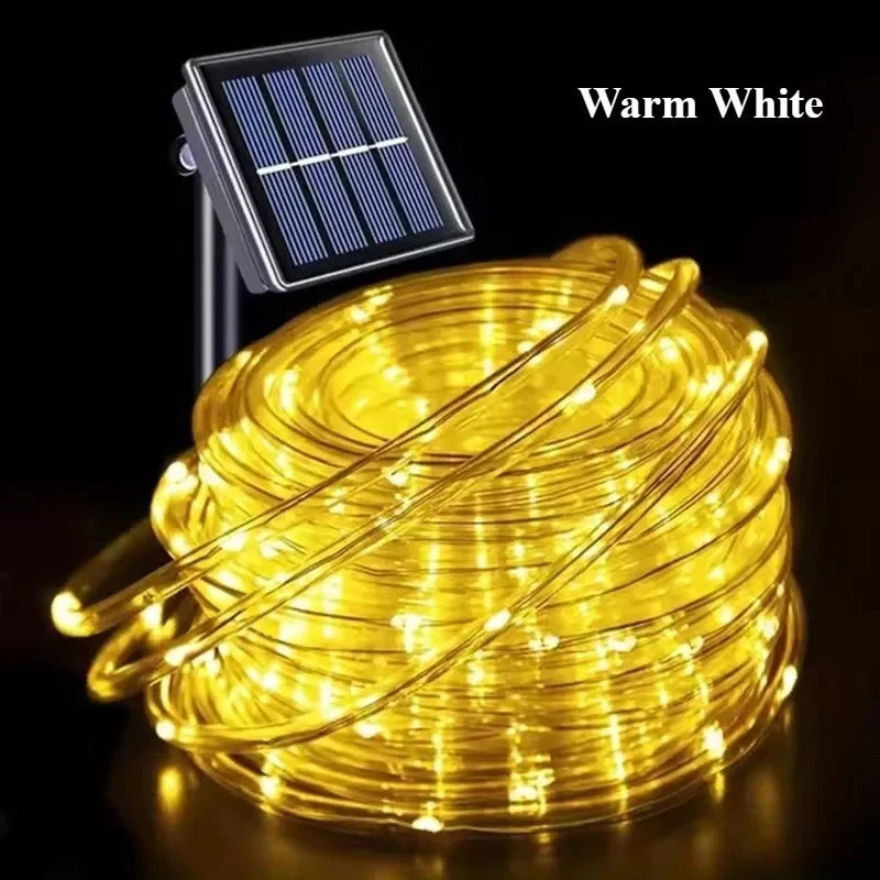 LED Solar String Lights Garden Waterproof Tube Rope Lamp Christmas Garland Fairy Lights For Outdoor Holiday Decoration Lighting