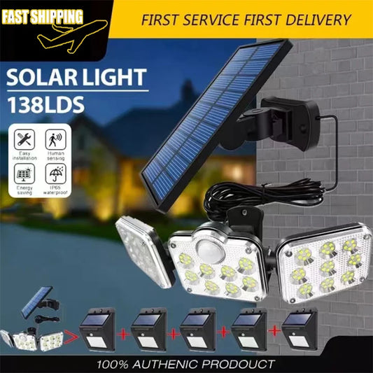 Solar Wall Light 138LED Motion Sensor Lights 3 Modes Waterproof Street Lamp Outdoor Lamps
