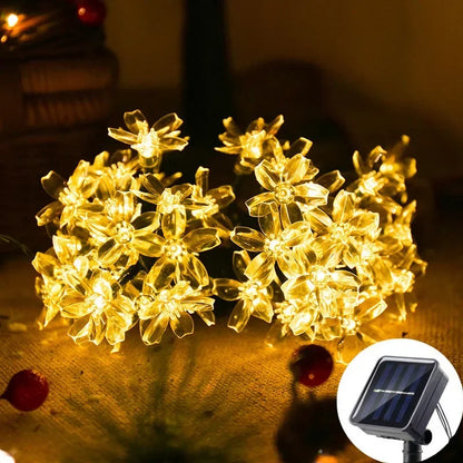 Solar Fairy String Light Sakura Garlands 5M Peach Flower CherryLED Lamp for Wedding Party Garden Outdoor Decor Led Lights