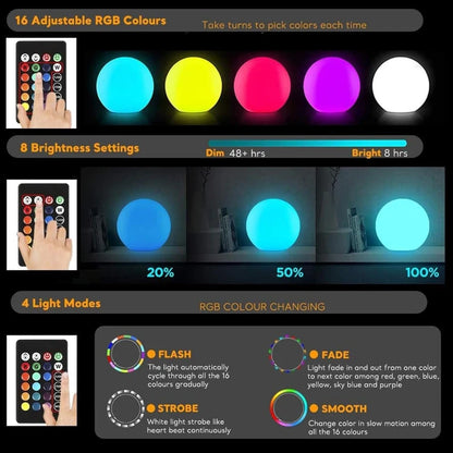 LED Ball Light Solar Lamp Outdoor Lawn Lamp Luminous Ball Pool Bedroom Table Party Garden Lighting Remote Control Waterproof